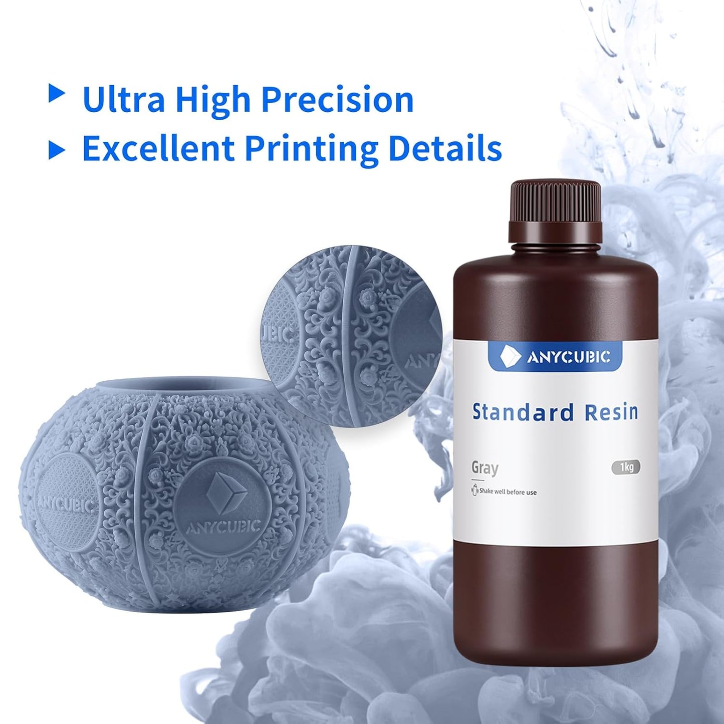 Anycubic 3D Printer Standard Grey Resin - 1KG Bottle - High Precision & Low Shrinkage