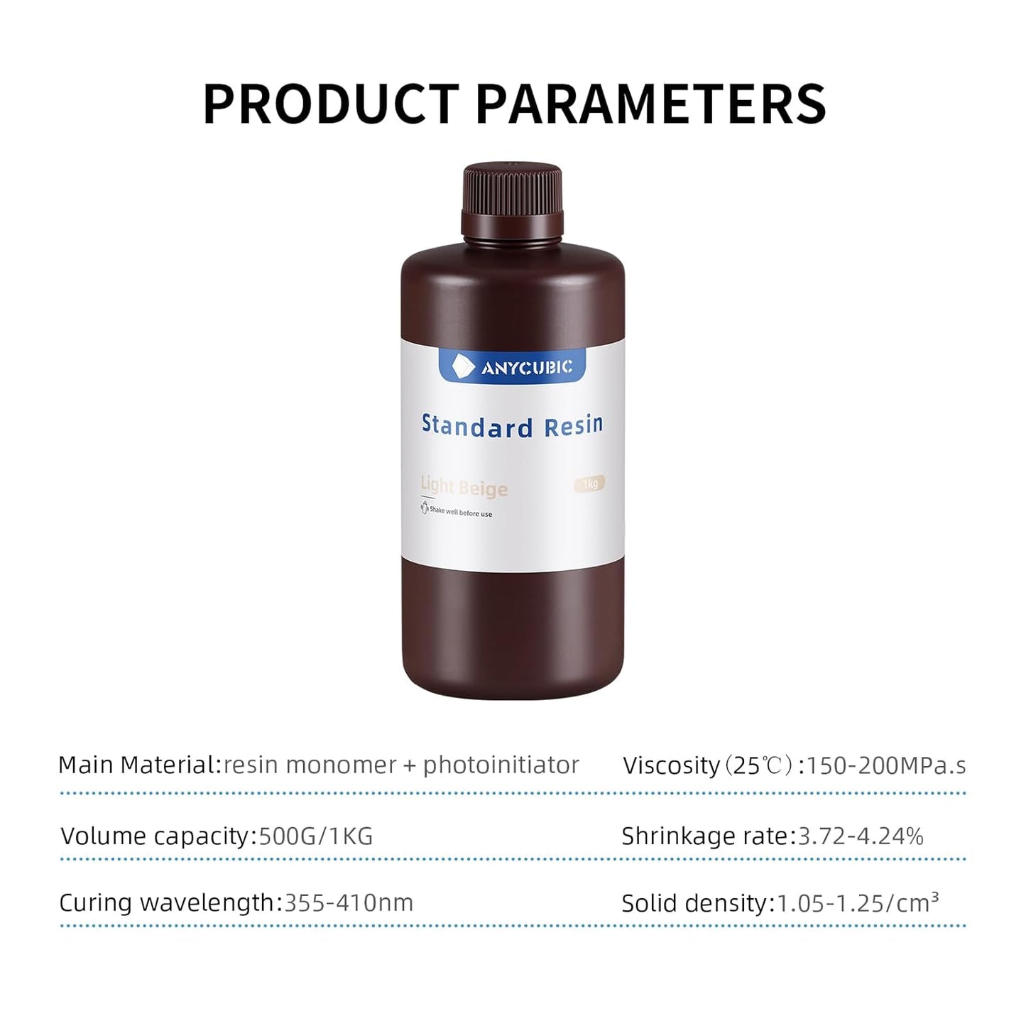 Anycubic 3D Printer Standard Beige Resin - 1KG Bottle - Perfect for Miniatures & Models